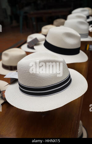 July 21, 2016 Cuenca, Ecuador: classic Panama hats on display in the straw hat museum in the centre of the city Stock Photo