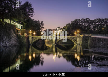 Imperial Palace and Nijubashi Bridge, Tokyo, Japan Stock Photo