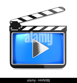 Clapboard Icon with Blue Screen. Media Player Concept. Stock Photo