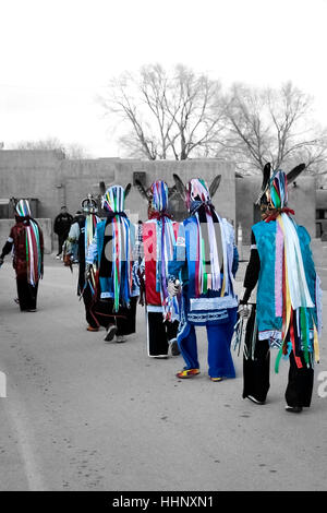 Indigenous dancers wearing traditional clothing Stock Photo