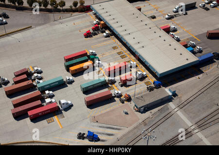 Aerial view of cargo containers on semi-trucks Stock Photo