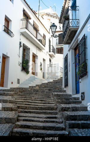 One of the many charming old town streets in Altea, Costa Blanca,  Alicante, Spain. Stock Photo