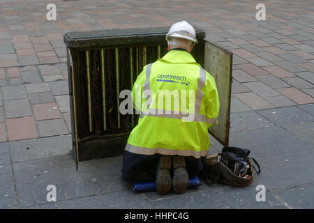 bt engineer fixes phone junction switch box Stock Photo