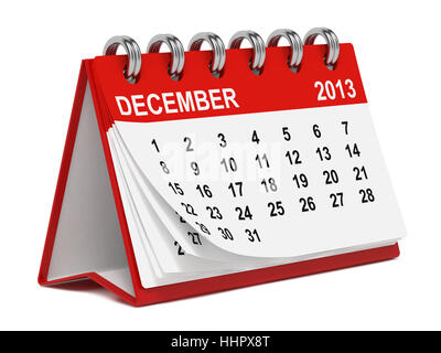 Red Desktop Calendar for 2013 on White Background Stock Photo