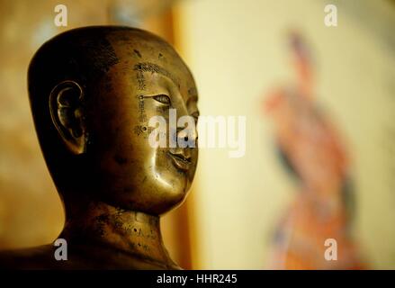 (170120) -- BEIJING, Jan. 20, 2017 (Xinhua) -- File photo taken on March 10, 2008 shows details of an ancient bronze figure which was used for acupuncture teaching and research, collected by China's Tongrentang, a pharmaceutical giant with a history of more than 300 years, in Beijing, capital of China. Chinese President Xi Jinping presented a bronze acupuncture statue on Jan. 18, 2017 to the World Health Organization (WHO) in Geneva, Switzerland, which shows acupuncture points on the human body. According to the WHO, 103 members have given approval to the practice of acupuncture and moxibustio Stock Photo