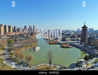 January 14, 2017 - Huai'An, Huai'an, China - Huai'an, CHINA-January 14 2017: (EDITORIAL USE ONLY. CHINA OUT) .Aerial photography of Huai'an, east China's Jiangsu Province, January 20th, 2017. As strong wind blew away heavy smog, blue sky can be seen in Huai'an, Jiangsu. Credit: SIPA Asia/ZUMA Wire/Alamy Live News Stock Photo