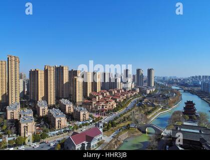 January 14, 2017 - Huai'An, Huai'an, China - Huai'an, CHINA-January 14 2017: (EDITORIAL USE ONLY. CHINA OUT) .Aerial photography of Huai'an, east China's Jiangsu Province, January 20th, 2017. As strong wind blew away heavy smog, blue sky can be seen in Huai'an, Jiangsu. Credit: SIPA Asia/ZUMA Wire/Alamy Live News Stock Photo