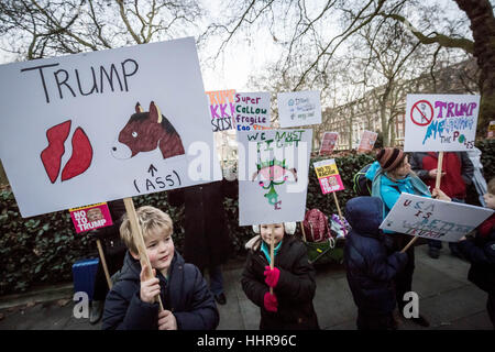 London, UK. 20th January, 2017. Anti-Trump protests outside London US Embassy on day of the presidential inauguration of Donald Trump © Guy Corbishley Stock Photo