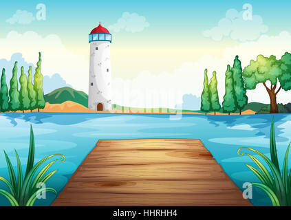 blue, tower, single, tree, trees, garden, leaves, cloud, beach, seaside, the Stock Photo