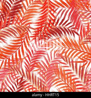 Leaves of palm tree. Seamless pattern. Palm leaf in violet on white background. Tropical trees leaves. Stock Vector
