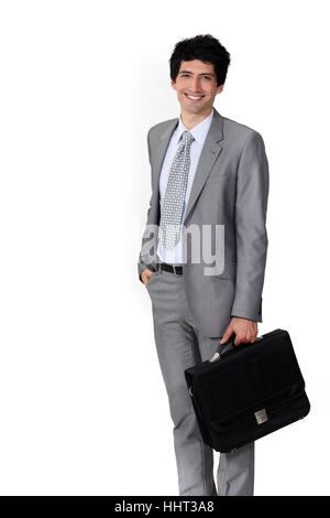 brown, brownish, brunette, briefcase, adult, business dealings, deal, business Stock Photo