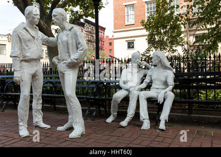 The Gay Liberation Monument, featuring the sculpture Gay Liberation by American artist George Segal, located in Christopher Park. Stock Photo