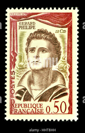 French postage stamp (1961 - French Actors and Actresses) : Gérard Philipe (1922 – 1959) in the role of El Cid / Le Cid Stock Photo