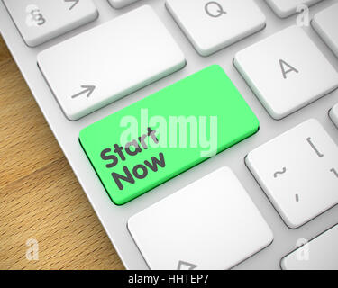 Start Now - Inscription on the Green Keyboard Button. 3D. Stock Photo