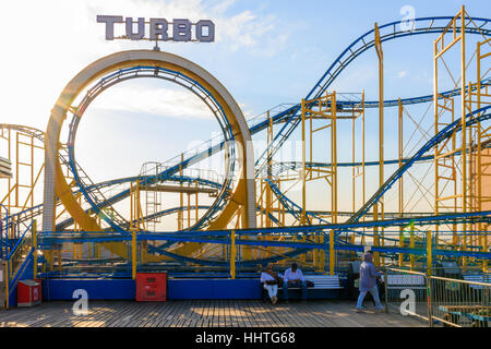 Brighton, UK - September 13, 2016 - Rollercoaster at the funfair on Brighton Pier Stock Photo