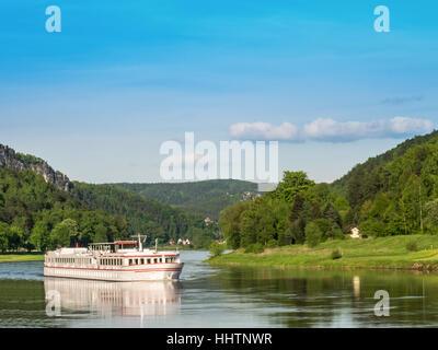 Cruise ship on river Elbe, Saxony, Germany Stock Photo