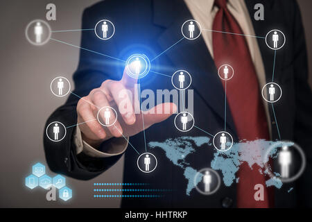 Businessman using virtual touch screen Stock Photo