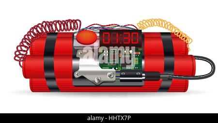 red dynamite pack with electric time bomb Stock Vector