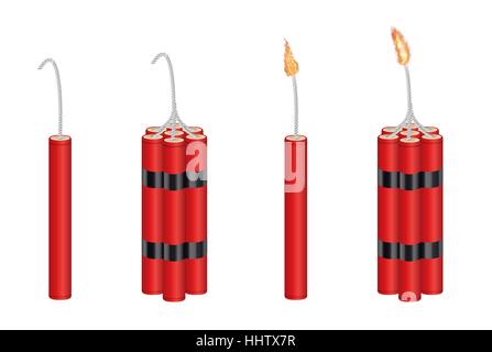 real 3d dynamite  and dynamite  pack with burning fire Stock Vector