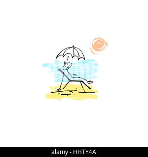 sketch doodle human stick figure relaxing in a deck chair Stock Vector