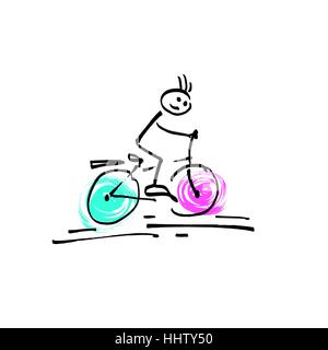 sketch doodle human stick figure a man riding a bicycle Stock Vector
