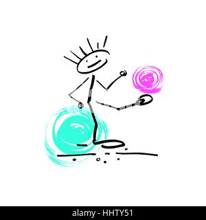 sketch doodle human stick figure cheerful man playing Stock Vector