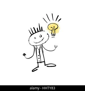 hand drawing sketch doodle human stick figure happy idea Stock Vector