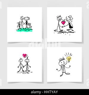 set of four marker hand drawing sketch doodle human stick figure Stock Vector
