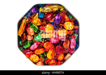 A tin of Quality Street chocolates manufactured by Nestlé. Stock Photo