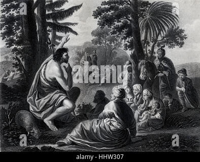 St John the Baptist preaching in the wilderness of Judea, Matthew 3 verse 1. 19th century engraving Stock Photo
