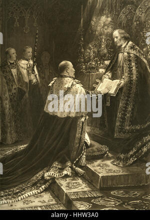 Coronation of King Edward VII, 1902 - taking the oath. Stock Photo