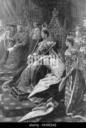 Enthronement of Alexandra as Queen Consort at the coronation of King Edward VII, 1902 Stock Photo