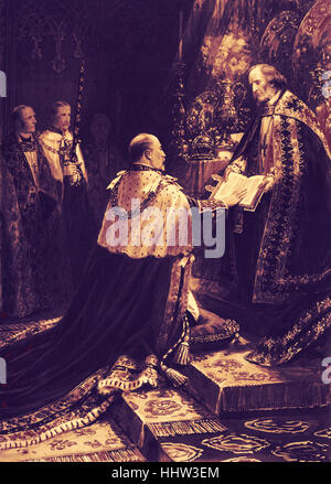 Coronation of King Edward VII, 1902 - taking the oath. Stock Photo