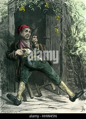 Barnaby Rudge by Charles Dickens. First published 1841.  Caption reads: T'hen seating himself, under a spreading honeysuckle, Stock Photo