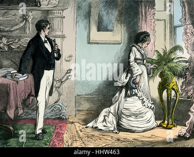 Our Mutual Friend by Charles Dickens.   Caption reads:   ''You never charge me, Miss Wilfer,' said the Secretary, encountering Stock Photo