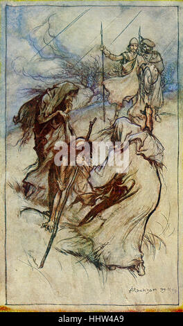 Macbeth by William Shakespeare.  Illustration by Arthur Rackham (1867 - 1939) . 'They were stopped by the strange appearance of Stock Photo