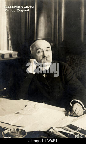 Georges Clemenceau sitting at desk. French Prime Minister, 1841-1929. Stock Photo