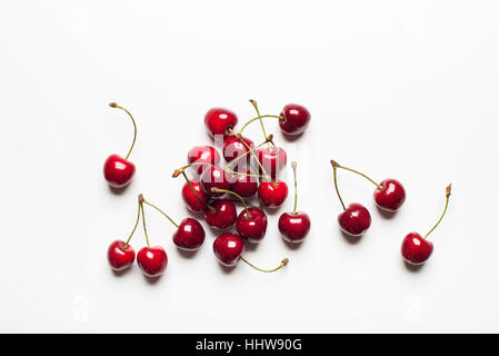 Fresh Cherries on white  background close up Stock Photo