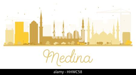 Medina City skyline golden silhouette. Vector illustration. Simple flat concept for tourism presentation, banner, placard or web site. Stock Vector