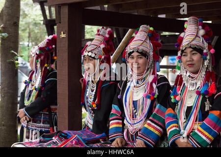 Chiang Mai, Thailand - January 11, 2017: Thailand akha hill tribe waiting to perform traditional dance show for tourist in 'following the king on high Stock Photo