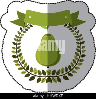middle shadow sticker colorful with olive crown with pear vector illustration Stock Vector