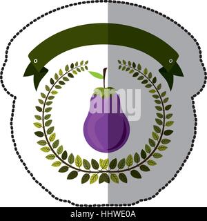 middle shadow sticker colorful with olive crown with eggplant vector illustration Stock Vector