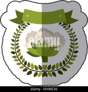 middle shadow sticker colorful with olive crown with cauliflower vector illustration Stock Vector