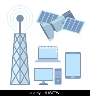 tellecomunication system satellite internet and phone vector illustration Stock Vector
