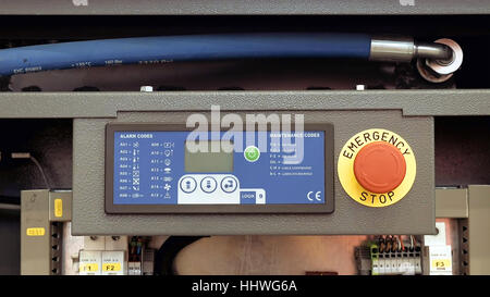 Electric box with emergency stop red button Stock Photo