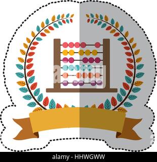 middle shadow sticker with colorful olive crown with ribbon and abacus vector illustration Stock Vector