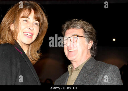 Francois Cluzet and his wife Narjiss Slaoui-Falcoz attend the premiere of the Greek film 'Eteros Ego'. Francois Cluzet participates in this film. Stock Photo