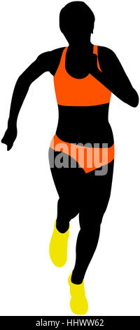 black silhouette young woman athlete runner running Stock Photo