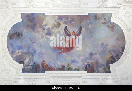 Allegorical ceiling painting Apotheosis (1913) by French painter Alfred Roll in the south wing of the Petit Palais in Paris, France. Stock Photo