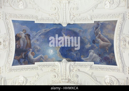 Allegorical ceiling painting Poetry and Drama (1914) by French painter Alfred Roll in the south wing of the Petit Palais in Paris, France. Stock Photo